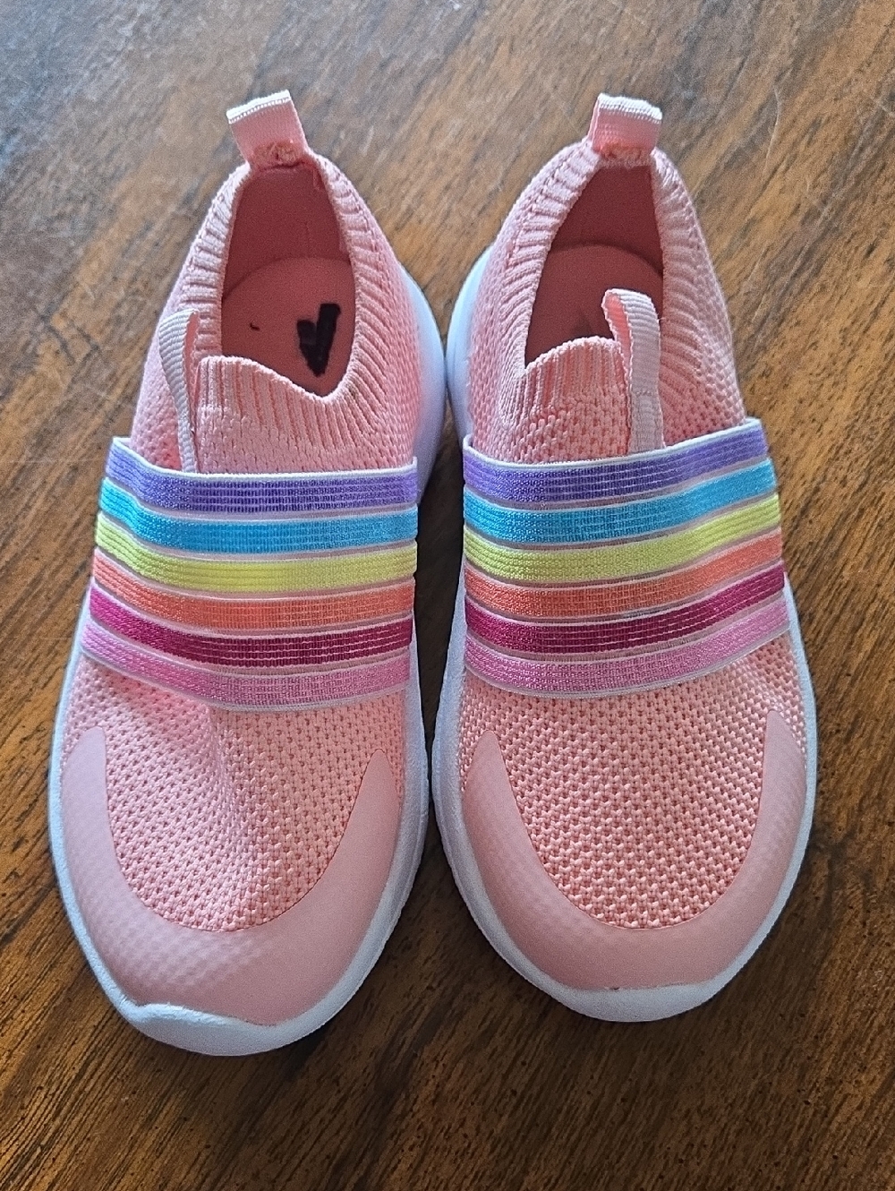 Athletic Works Pink Kids Slip-On Sneakers with Rainbow Straps